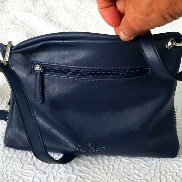 Nicole Miller Navy Faux Leather Crossbody Bag with adjustable strap. 11" x 8" - Picture 6 of 16